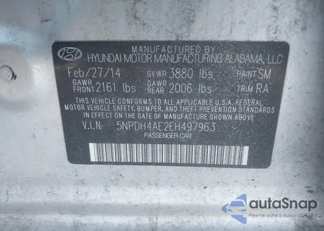 2014 Hyundai Elantra Se from USA, damaged, VIN 5NPDH4AE2EH497963